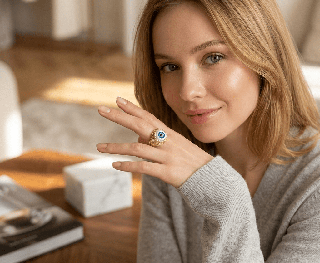 Evil Eye Crystal Statement Ring