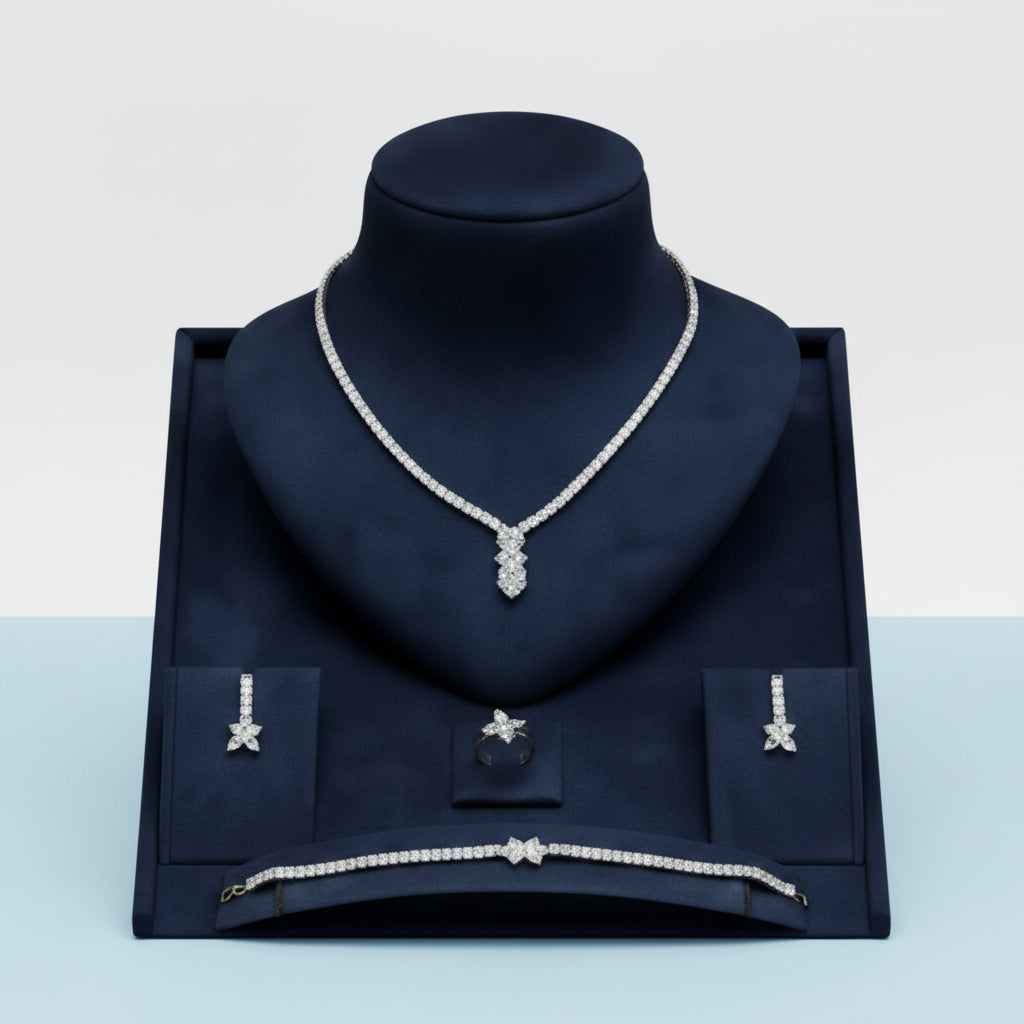 Floral Crystal Pendant Jewelry Set