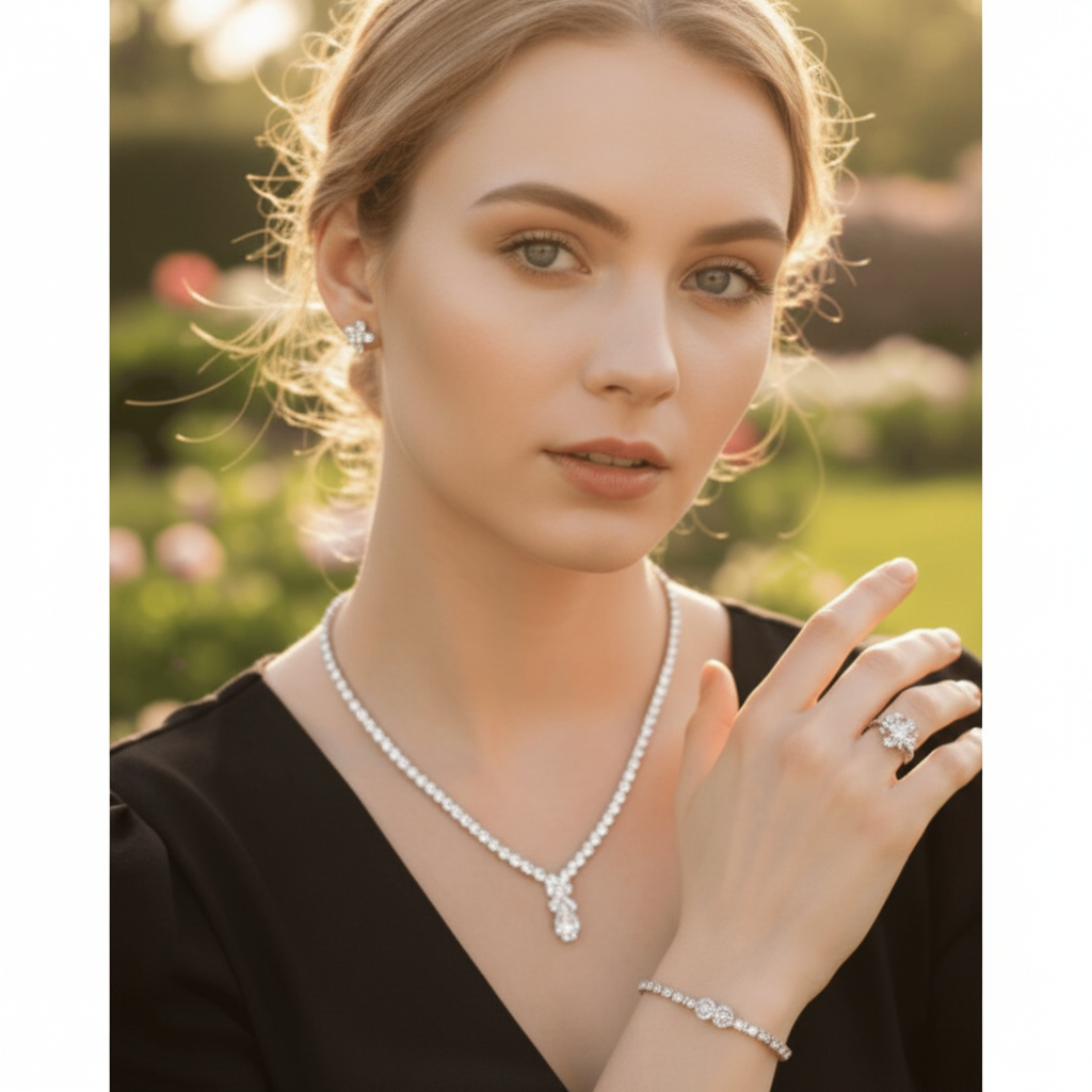 Floral Crystal Pendant Jewelry Set